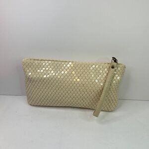 70's La Regale Cream Sequin Acrylic Dotted Leather Wristlet Wallet Handbag